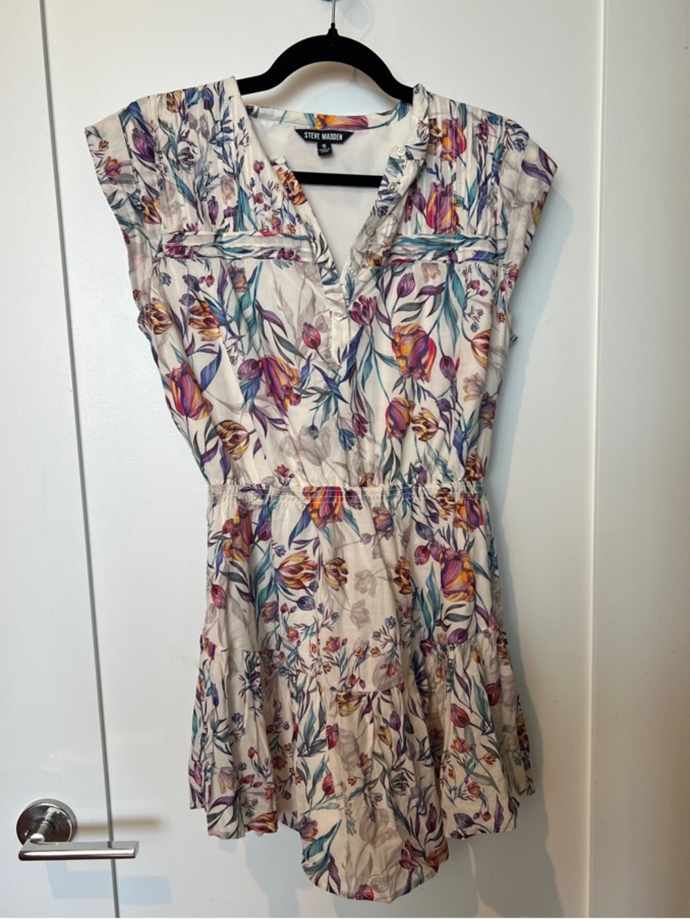 Steve Madden Cream Floral Cap-Sleeve Mini Dress